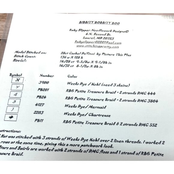 RARE Bibbidy Bobbity Boo Witch Hat Cross-Stitch Pattern By Ruby Slipper - Picture 3 of 3